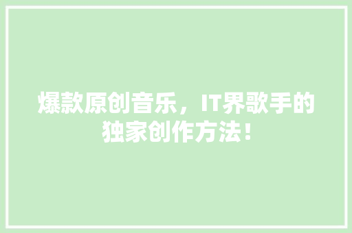 爆款原创音乐，IT界歌手的独家创作方法！