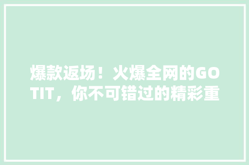 爆款返场！火爆全网的GOTIT，你不可错过的精彩重现！