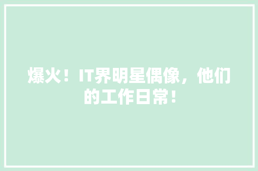 爆火！IT界明星偶像，他们的工作日常！ 百度算法