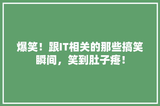爆笑！跟IT相关的那些搞笑瞬间，笑到肚子疼！