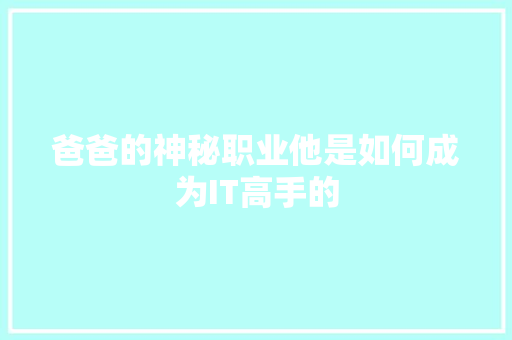 爸爸的神秘职业他是如何成为IT高手的 小程序开发