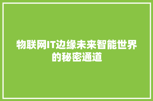 物联网IT边缘未来智能世界的秘密通道