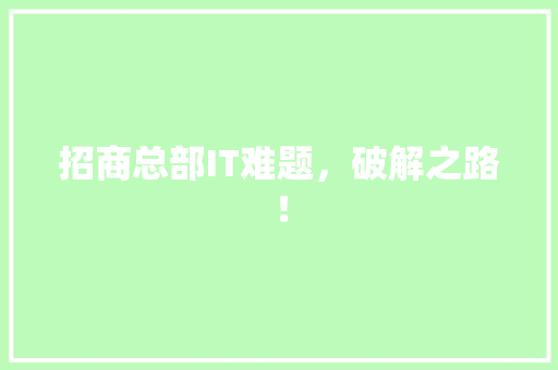 招商总部IT难题，破解之路！