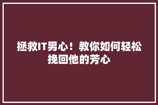 拯救IT男心！教你如何轻松挽回他的芳心