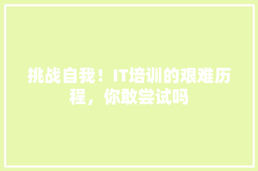挑战自我！IT培训的艰难历程，你敢尝试吗
