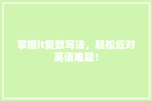 掌握it复数写法，轻松应对英语难题！