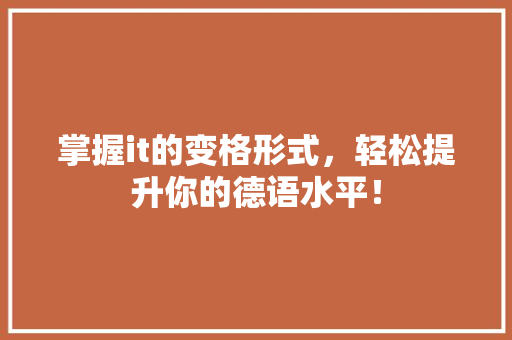 掌握it的变格形式，轻松提升你的德语水平！