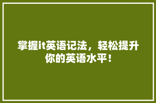 掌握it英语记法，轻松提升你的英语水平！