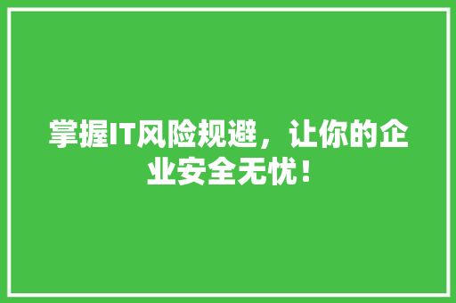 掌握IT风险规避，让你的企业安全无忧！