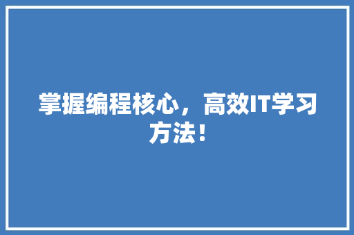 掌握编程核心，高效IT学习方法！