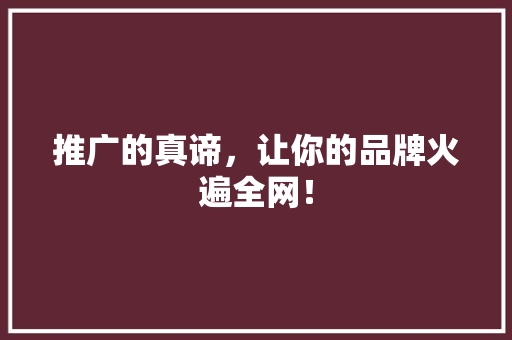 推广的真谛，让你的品牌火遍全网！