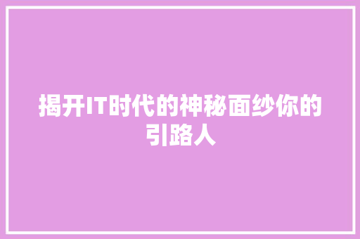 揭开IT时代的神秘面纱你的引路人