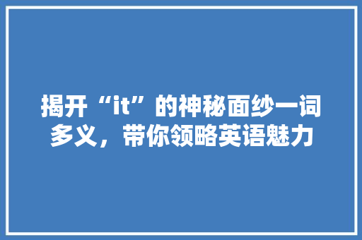 揭开“it”的神秘面纱一词多义，带你领略英语魅力 网站开发