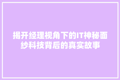 揭开经理视角下的IT神秘面纱科技背后的真实故事