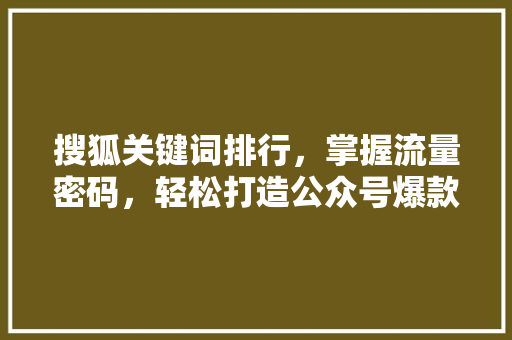 搜狐关键词排行，掌握流量密码，轻松打造公众号爆款！