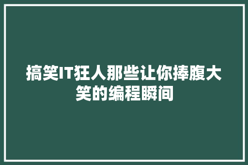 搞笑IT狂人那些让你捧腹大笑的编程瞬间