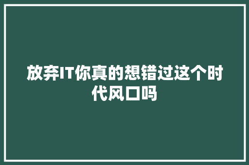 放弃IT你真的想错过这个时代风口吗