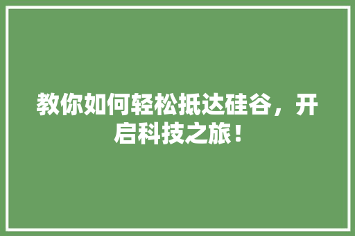 教你如何轻松抵达硅谷，开启科技之旅！