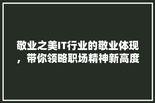 敬业之美IT行业的敬业体现，带你领略职场精神新高度！
