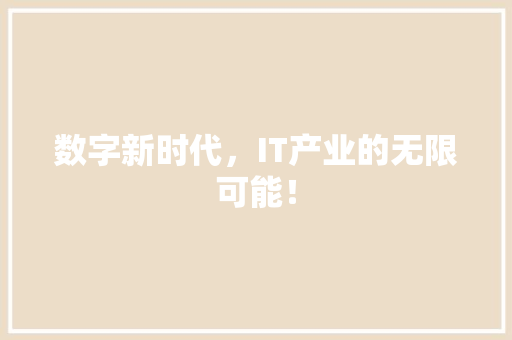 数字新时代，IT产业的无限可能！