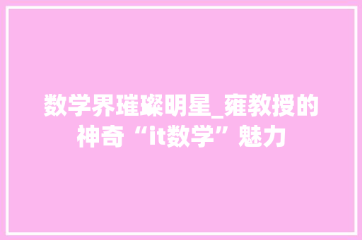 数学界璀璨明星_雍教授的神奇“it数学”魅力 小程序开发