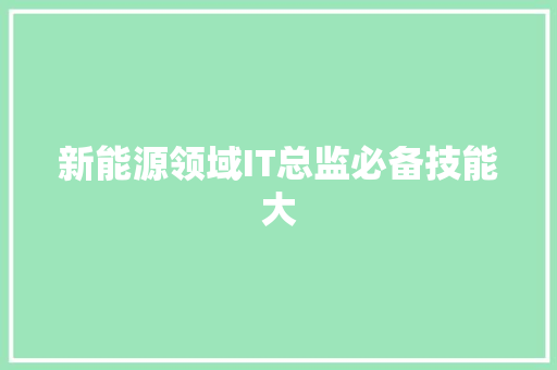 新能源领域IT总监必备技能大