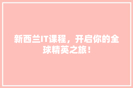 新西兰IT课程，开启你的全球精英之旅！
