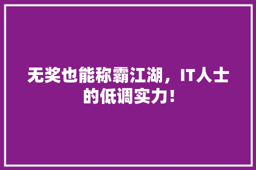 无奖也能称霸江湖，IT人士的低调实力！