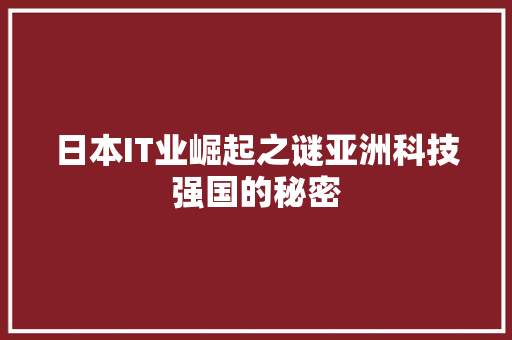 日本IT业崛起之谜亚洲科技强国的秘密