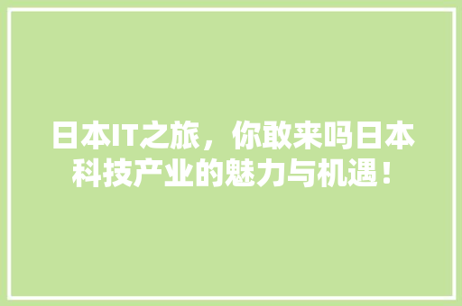 日本IT之旅，你敢来吗日本科技产业的魅力与机遇！