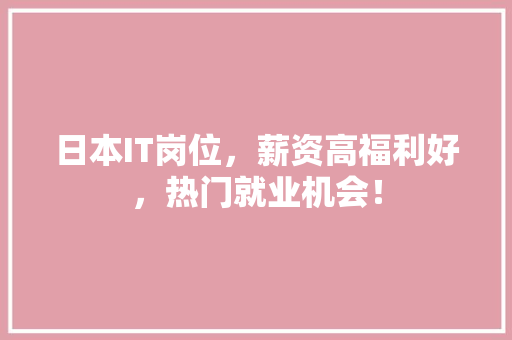 日本IT岗位，薪资高福利好，热门就业机会！
