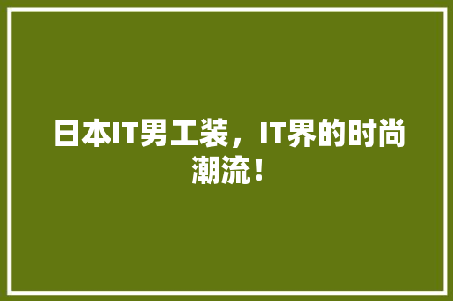 日本IT男工装，IT界的时尚潮流！