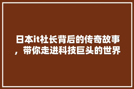 日本it社长背后的传奇故事，带你走进科技巨头的世界！