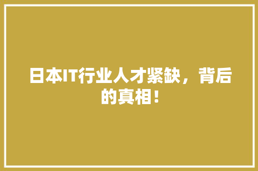 日本IT行业人才紧缺，背后的真相！ AI技术学习