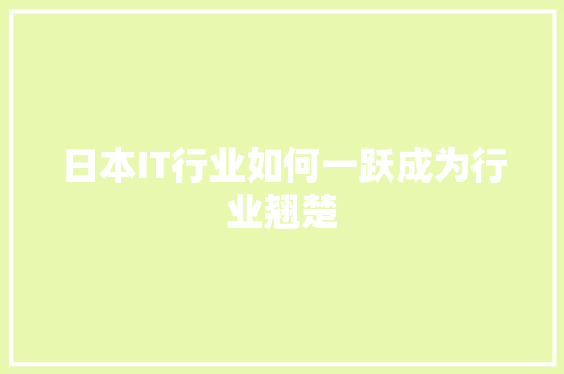 日本IT行业如何一跃成为行业翘楚 头条优化