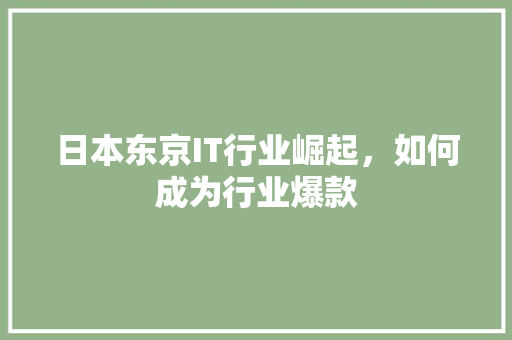 日本东京IT行业崛起，如何成为行业爆款