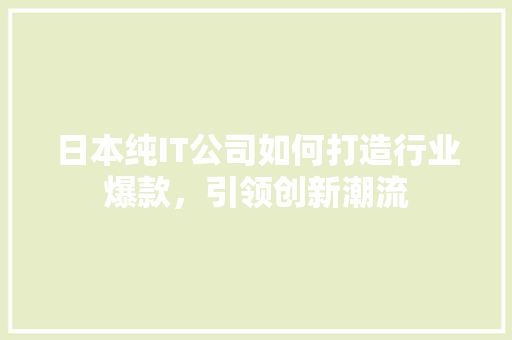 日本纯IT公司如何打造行业爆款，引领创新潮流 英文谷歌算法
