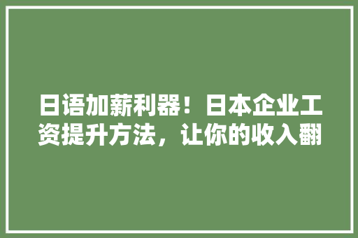 日语加薪利器！日本企业工资提升方法，让你的收入翻倍！