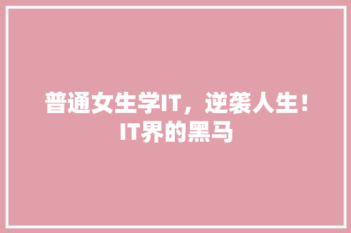 普通女生学IT，逆袭人生！IT界的黑马