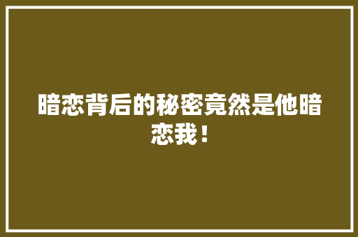 暗恋背后的秘密竟然是他暗恋我！