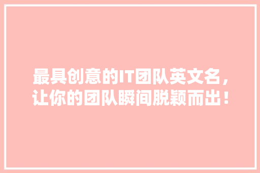 最具创意的IT团队英文名，让你的团队瞬间脱颖而出！