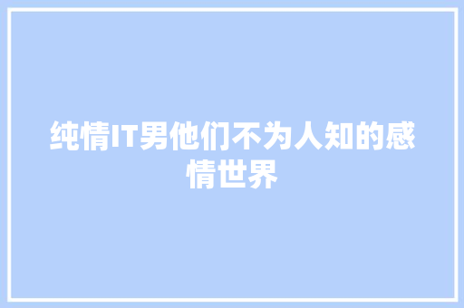纯情IT男他们不为人知的感情世界