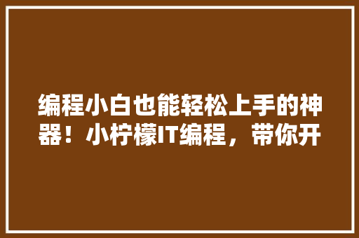编程小白也能轻松上手的神器！小柠檬IT编程，带你开启编程新篇章