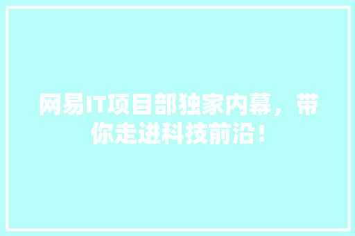 网易IT项目部独家内幕，带你走进科技前沿！