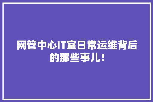 网管中心IT室日常运维背后的那些事儿！