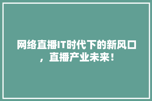 网络直播IT时代下的新风口，直播产业未来！