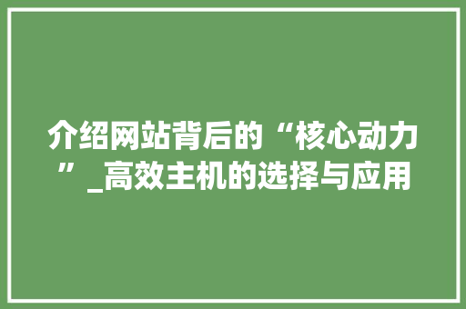介绍网站背后的“核心动力”_高效主机的选择与应用 介绍网站背后的“核心动力”_高效主机的选择与应用 网站优化