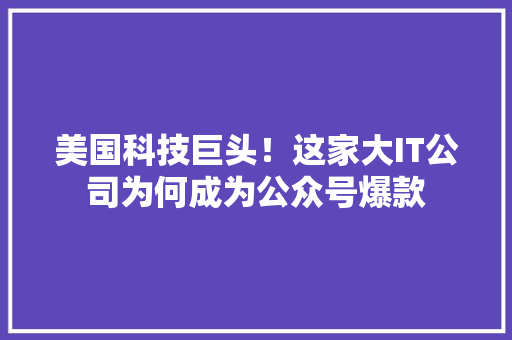 美国科技巨头！这家大IT公司为何成为公众号爆款 360搜优化