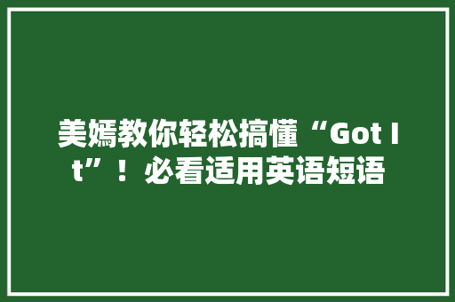 美嫣教你轻松搞懂“Got It”！必看适用英语短语