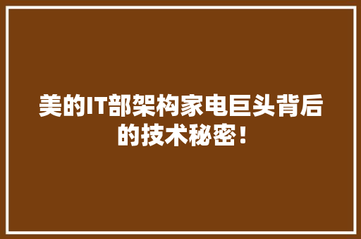 美的IT部架构家电巨头背后的技术秘密！